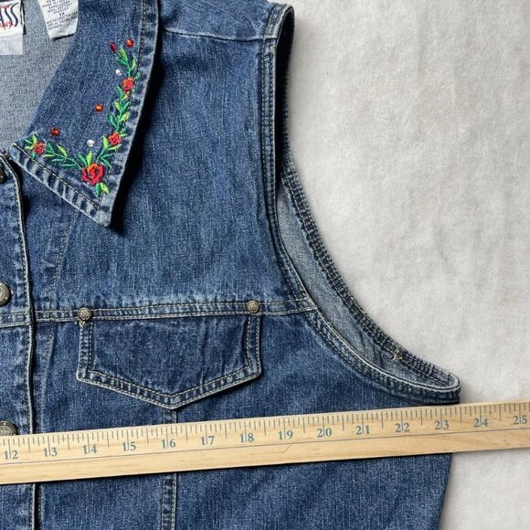 Vintage Bill Blass Womens Blue Embroidered Rhinestone Detail Denim Vest Size 1X - Picture 5 of 7